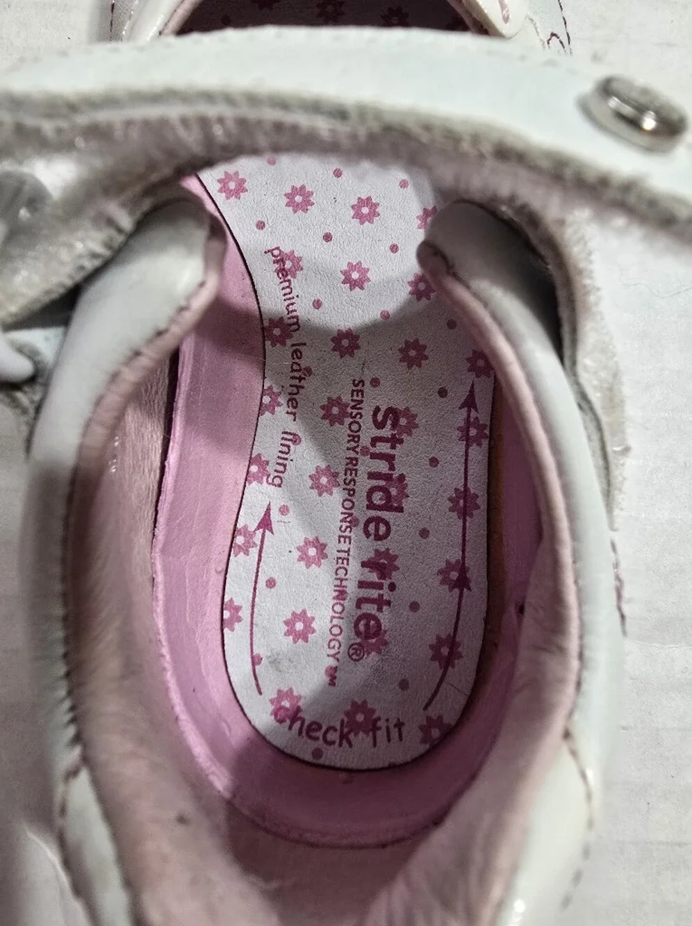 Stride Rite White Pink Flower Leather Strap Mary Jane Shoes Toddler Girl 6
